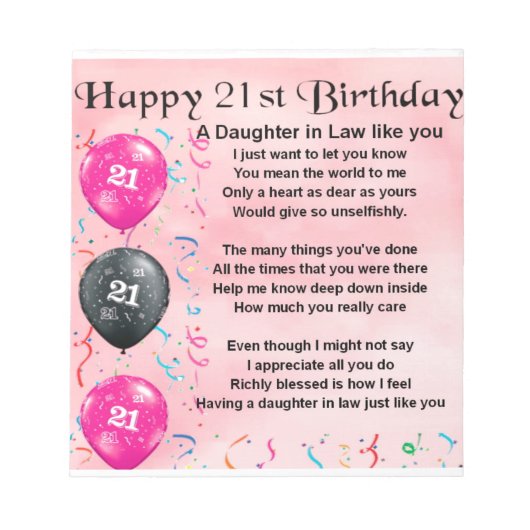 義理の娘への詩 - 21歳の誕生日 ノートパッド (正面)
