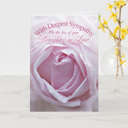 義理の娘を亡くすための悔やみや弔慰、ピンクのバラ カード (黄色い花)