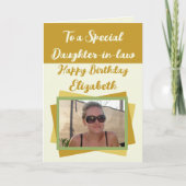 義理の娘写真名金ゴールドグリーン誕生日 カード (正面)