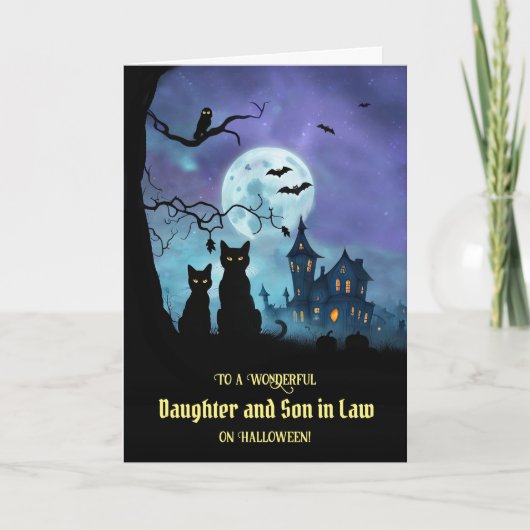 義理の娘夫婦ハッピーハローウィン黒猫 カード (正面)