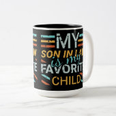 義理の息子が子お気に入りののTシャツ。 ツートーンマグカップ (正面右)