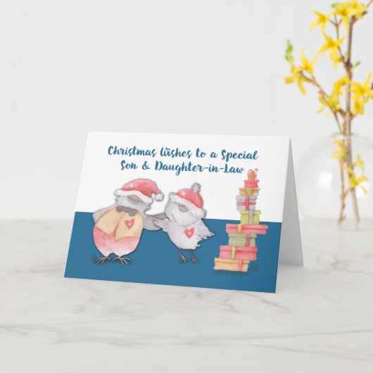 義理の息子と娘かわいいクリスマスバード カード (黄色い花)