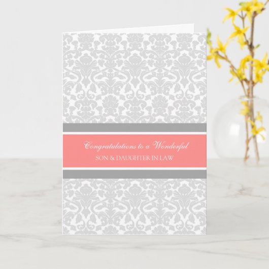 義理の息子と娘の結婚おめでとうグレー カード (黄色い花)