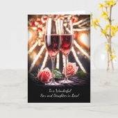 義理の息子と娘ハッピーバレンタインデーピンク カード (黄色い花)