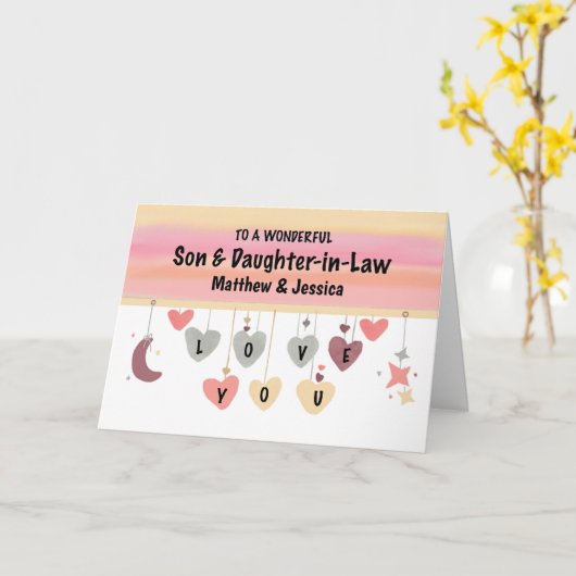 義理の息子と娘バレンタインハートムーンスター カード (黄色い花)