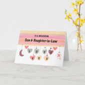 義理の息子と娘バレンタイン愛のハート月 カード (黄色い花)