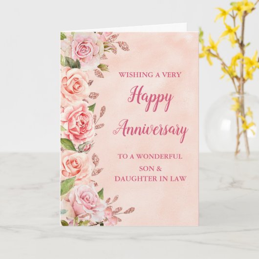 義理の息子と娘結婚ピンク カード (黄色い花)