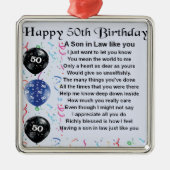 義理の息子の詩-第50誕生日のデザイン メタルオーナメント (正面)