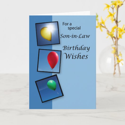 義理の息子の誕生日の願い、風船 カード (黄色い花)