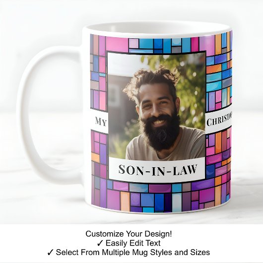 義理の息子，名前，メッセージ，写真，モザイクマグカップC502 コーヒーマグカップ