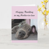 義理の母のおもしろい犬のユーモアへのリラックス誕生日 カード (黄色い花)