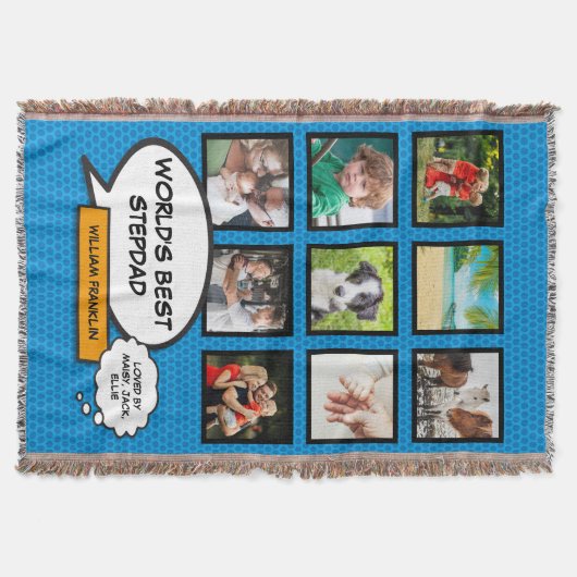 義理の父、ステップダッド 9 フォト コミック ブック ファン ブルー スローブランケット (正面)