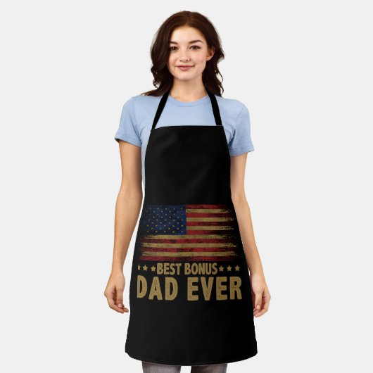 義理最高のアメリカ国旗のボーナスパパ エプロン (着用した状態)