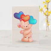 義理誕生日カード用の熊と風船 カード (黄色い花)