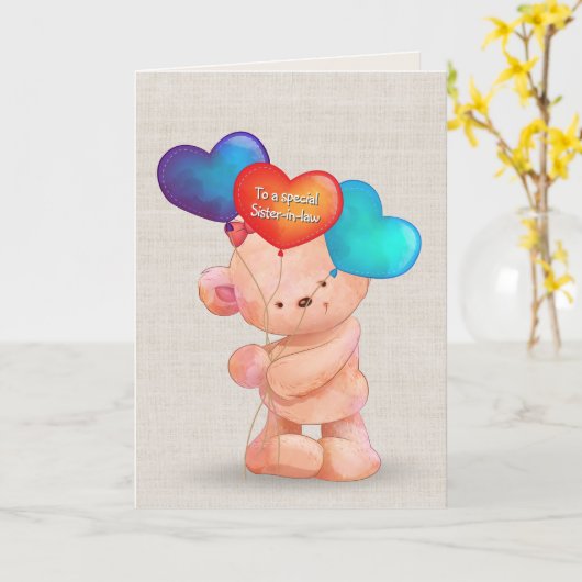 義理誕生日カード用の熊と風船 カード (黄色い花)