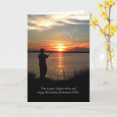 義理誕生日サンセット魚釣りシルエット カード (黄色い花)