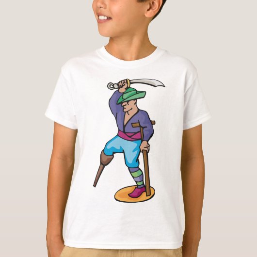 義足と剣を持つ海賊 Tシャツ (正面)