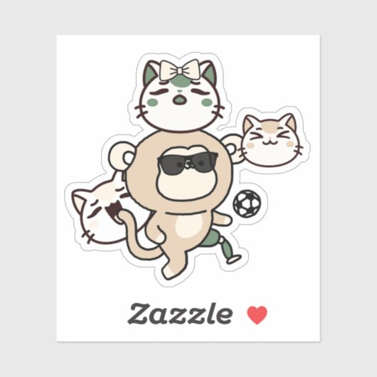 義足のサッカーモンキーと猫 S シール (シート)