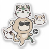 義足のサッカーモンキーと猫 S シール (正面)