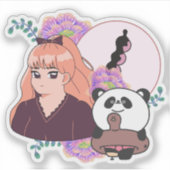 義足のマンガ少女とパンダ シール (正面)