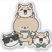 義足の可愛い熊がコーヒーとカップケーキを楽しむ シール (正面)