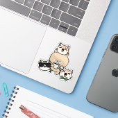 義足の可愛い熊がコーヒーとカップケーキを楽しむ シール (ノートパソコンとiPhone)