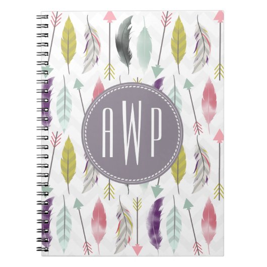 羽および矢のモノグラム ノートブック (正面)