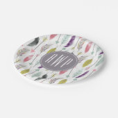 羽および矢のモノグラム ペーパープレート (アングル)