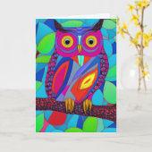 羽お洒落付きカラフルフクロウ カード (黄色い花)