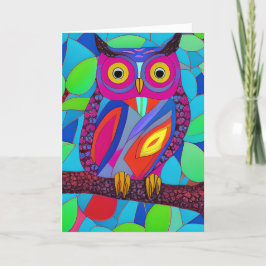 羽お洒落付きカラフルフクロウ カード