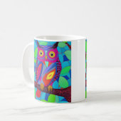 羽お洒落付きカラフルフクロウ コーヒーマグカップ (正面左)
