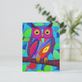 羽お洒落付きカラフルフクロウ ポストカード (スタンド正面)