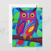 羽お洒落付きカラフルフクロウ ポストカード (正面/裏面)