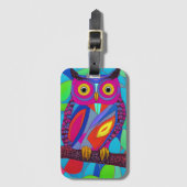 羽お洒落付きカラフルフクロウ ラゲッジタグ (正面縦)