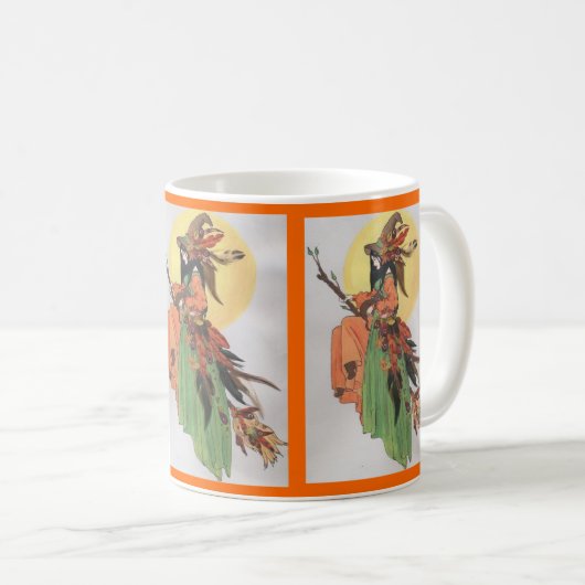 羽が付いている秋の魔法使いのコラージュ コーヒーマグカップ (正面右)
