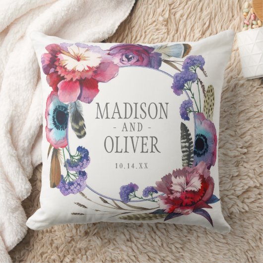 羽との野生の花のシャクヤクの花柄結婚する| クッション (ブランケット)