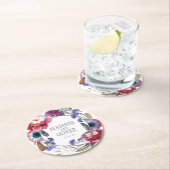 羽との野生の花のシャクヤクの花柄結婚する| ラウンドペーパーコースター (インサイチュ)