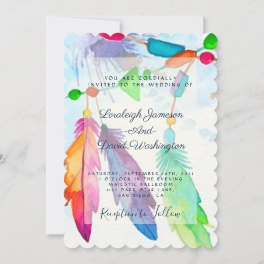 羽とビーズボホ結婚式招待状 招待状 (正面)