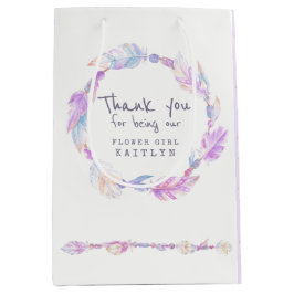 羽とビーズ結婚の紫色のバッグ ミディアムペーパーバッグ