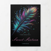 羽と仮装スウィート16パーティの招待状 三つ折り招待状 (カバー)