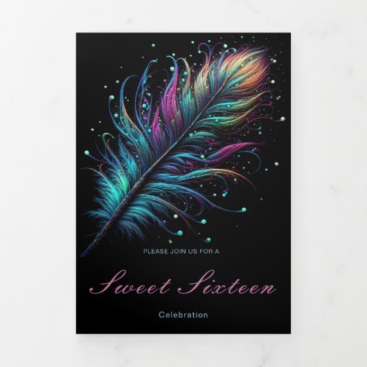 羽と仮装スウィート16パーティの招待状 三つ折り招待状 (カバー)