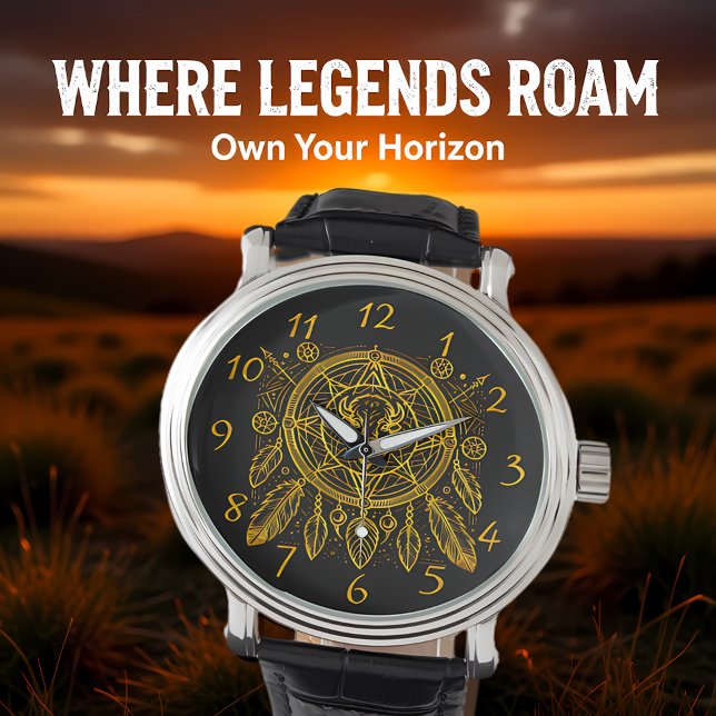 羽と幾何学的な模様を持つバイソンデザイン 腕時計 (クリエイターアップロード済み)