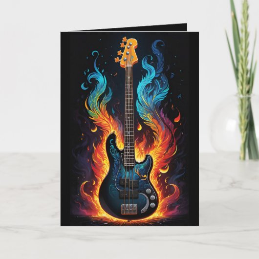 羽と炎エレキバスギター空白の カード (正面)