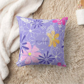 羽と花のモノグラムの模様 クッション (ブランケット)