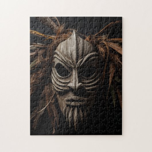 羽と質感のアフリカの仮面 ジグソーパズル (縦)