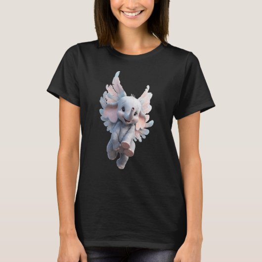 羽のあるかわいい飛ぶ象 | ファンタジー 赤ちゃん 象 Tシャツ (正面)