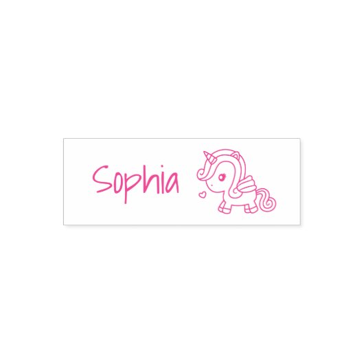 羽のあるキュートなユニコーン 女子の名前入り セルフインキングスタンプ (デザイン)