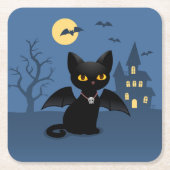 羽のあるハロウィン吸血鬼黒猫 スクエアペーパーコースター (正面)