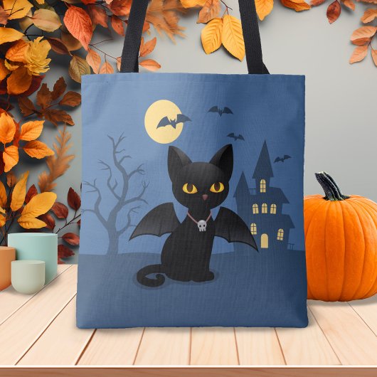 羽のあるハロウィン吸血鬼黒猫 トートバッグ