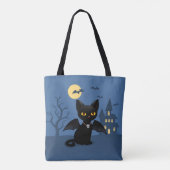 羽のあるハロウィン吸血鬼黒猫 トートバッグ (裏面)
